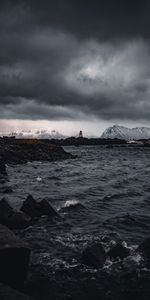 Nature,Water,Rocks,Lighthouse,Mountains