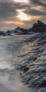 Agua,Puesta Del Sol,Las Rocas,Rocas,Orilla,Banco,Paisaje,Naturaleza