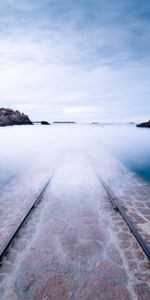 Nature,Water,Stones,Embankment,Flood,High Water,Rails