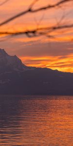 Agua,Puesta Del Sol,Montañas,Sucursales,Ramas,Naturaleza