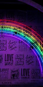 Neon,Backlight,Inscriptions,Illumination,Lettering,Rainbow,Wall,Words