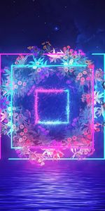 Neon,Glow,Patterns,Squares,Flowers,Art