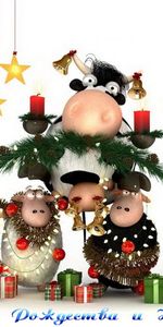 Fêtes,Nouvelle Année,Vaches,Noël