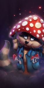 Querido,Lindo,Champiñón,Mapache,Amanita Muscaria,Matamoscas,Arte,Seta