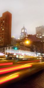 Edificio,Camino,Tráfico,Ciudades,Noche,Movimiento,Nueva York