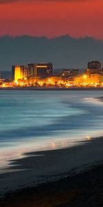 Night,Building,Shore,Bank,Shine,Light,Kusadasi,Kushadas,Cities,Ocean,Turkey