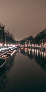 Night City,Channel,Cities,Netherlands,Amsterdam,City Lights