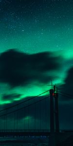 Night,Clouds,Bridge,Dark,Northern Lights,Aurora Borealis