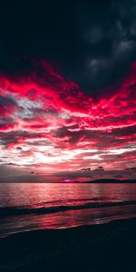 Night,Clouds,Shore,Bank,Nature,Sunset,Sea