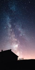 Night,Dark,Silhouette,Starry Sky,House