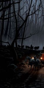 Night,Flock,Coach,Wolfs,Forest,Dark