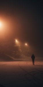 Night,Lights,Miscellanea,Lanterns,Silhouette,Snow,Miscellaneous,Loneliness