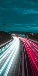 Night,Lights,Road,Turn,Long Exposure,Dark