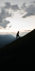 Montagne,Silhouette,Montée,Lever,Nuit,Sombre,Motivation