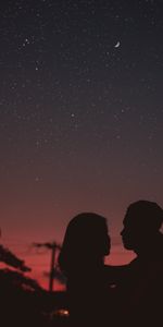 Night,Pair,Embrace,Starry Sky,Couple,Silhouettes,Love