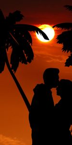 Night,Pair,Palms,Embrace,Couple,Silhouettes,Romance,Love