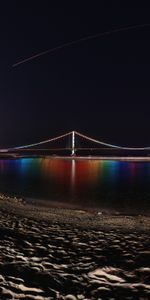 Night,Reflection,Coast,Bridge,Backlight,Illumination,Dark