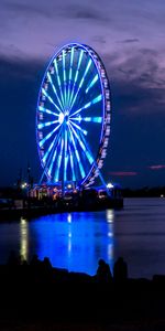 Night,Shore,Bank,Cities,Ferris Wheel