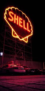 Night,Signboard,Inscription,Shell,Cities,Sign,Street,Neon