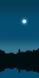 Night,Silhouette,Fisherman,Moon,Art