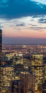 Night,Skyscrapers,United States,Cities,Usa,Chicago