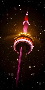 Night,Snow,Building,Shine,Light,Tower,Dark