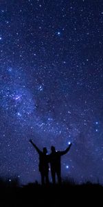 Night,Starry Sky,Dark,Silhouettes,People