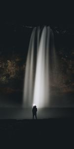 Night,Waterfall,Flow,Stream,Human,Dark,Person