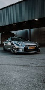 Ниссан (Nissan),Nissan Gt R,Автомобиль,Серебряный,Тачки (Cars),Дорога