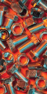 Nuts,Miscellanea,Miscellaneous,Orange Background,Bolts,Metal