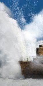 Ocean,Breakwater,Hit,Nature,Sea,Pier,Stone,Wave,Blow,Storm