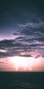 Overcast,Nature,Sea,Clouds,Horizon,Mainly Cloudy,Night,Lightning