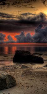 Paints,Boulders,Heavy,Clouds,Colors,Color,Sunset,Nature,Beach