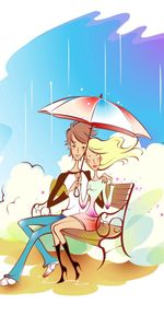 Pair,Art,Picture,Bench,Drawing,Love,Couple,Umbrella,Rain