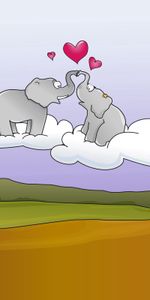 Pair,Cloud,Couple,Heart,Kiss,Elephants,Love