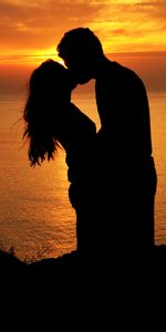 Silhouettes,Amour,Coucher De Soleil,Baiser,Paire,Embrasser,Coupler