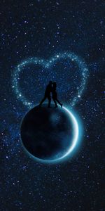 Pair,Couple,Starry Sky,Planet,Silhouettes,Love,Vector