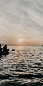 Pair,Water,Sunset,Boat,Waves,Dark,Silhouettes,Couple