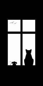 Picture,Window,Drawing,Silhouette,Cat,Minimalism