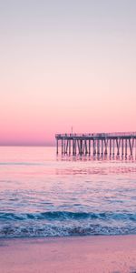 Pink,Sea,Pier,Surf,Nature