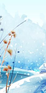 Plants,Landscape,Winter,Houses,Snow,Pictures