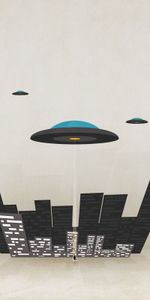 Plates,Cymbals,Minimal Walls,Flying,City,Ufo,Vector,Minimalism