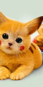 Pokemon,Miscellanea,Redhead,Pokémon,Kitty,Kitten,Pikachu,Miscellaneous,Eyes,Art