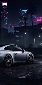 Voitures,Porsche 911 Carrera S,Mouiller,Mouillé,Vue De Côté,Sportif,Nuit,Porsche,Voiture De Sport