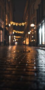 Puddle,Sett,Paving Stones,Night,Wet,Dark,Street