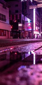 Puddle,Street,Shine,Cities,Light,Night,Neon