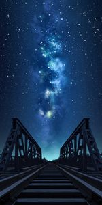 Carriles,Rieles,Noche,Puente,Arte,Cielo Estrellado