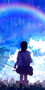 Arc En Ciel,Parapluie,Silhouette,Pluie,Art