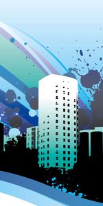 Rainbow,City,Building,Paint,Vector