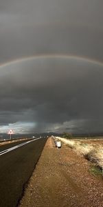 Rainbow,Road,Asphalt,Steppe,Nature